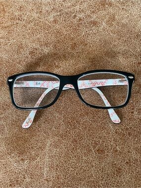 Ray Ban RB5228 Unisex Black Rectangular Eyeglass Frames w White & Red RB Script